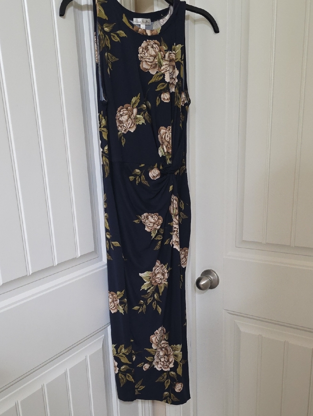 nine britton Navy Floral Maxi Dress with Blush Rose Print